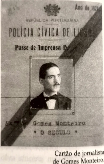 Passe de imprensa da Polícia Cívica de Lisboa, ano de 1921, em nome de Gomes Monteiro, do jornal O Século