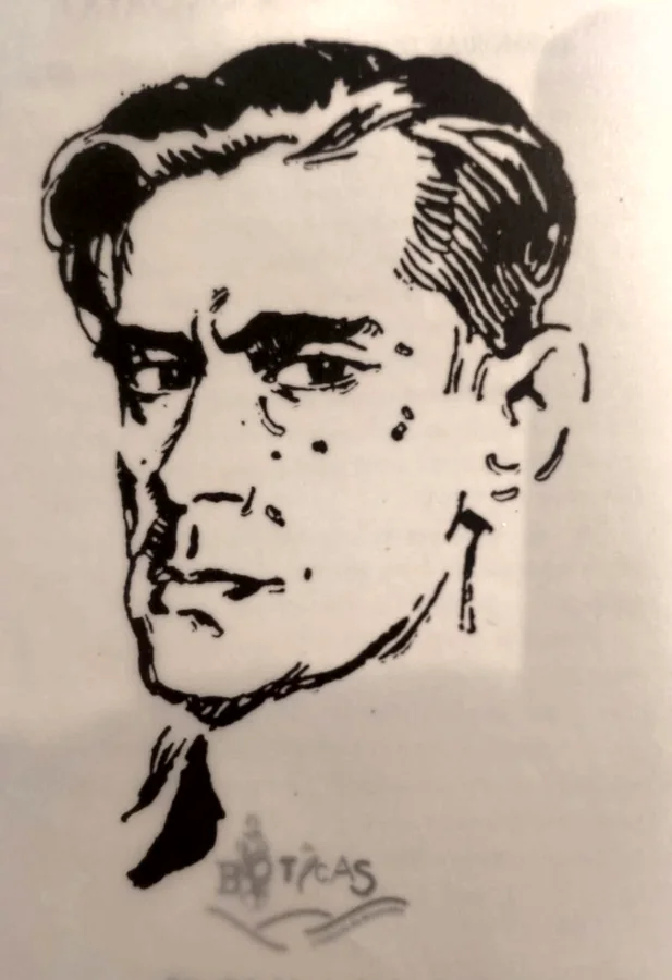 Desenho a traço do rosto de Gomes Monteiro